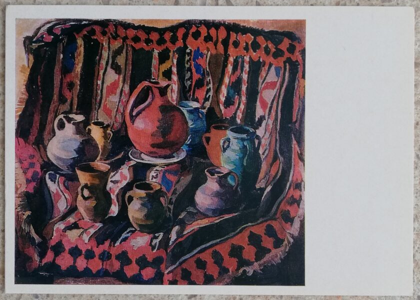 Lavinija Bažbeuk-Melikjana 1974 "Krūzes" eļļas krāsas, audeklis mākslas pastkarte 15x10,5 cm    