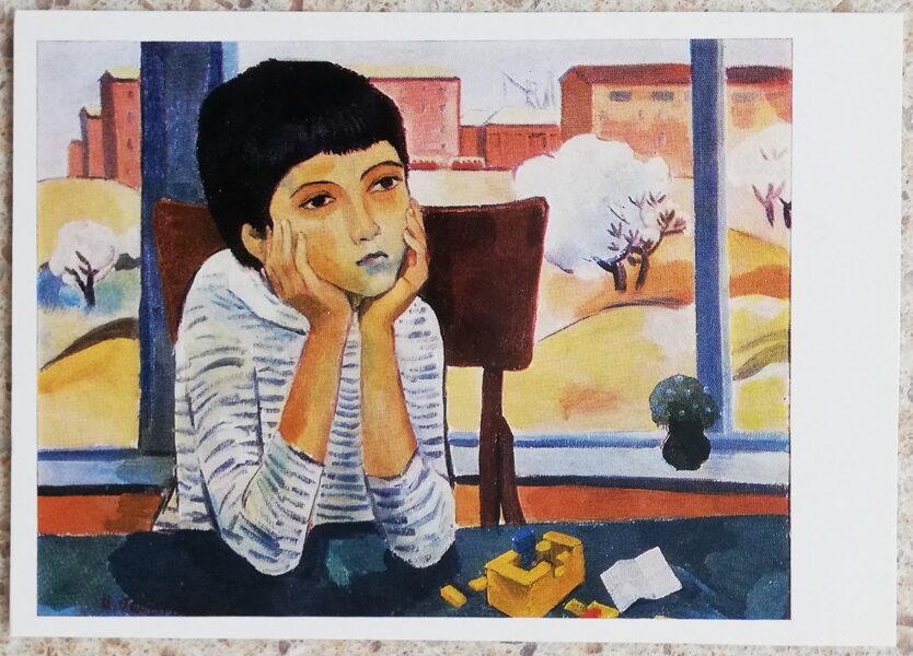 Ashot Melkonyan 1974 "The Future Builder" oil, canva art postcard 15x10.5 cm  