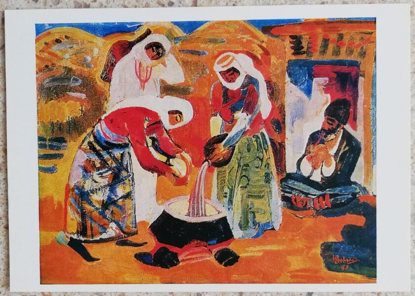 Alexander Grigoryan 1974 "In the old village" oil, canva art postcard 15x10.5 cm 