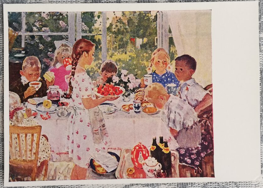 Olga Bogajevska 1960 Viesi (dzimšanas diena) 15x10,5 cm PSRS pastkarte  