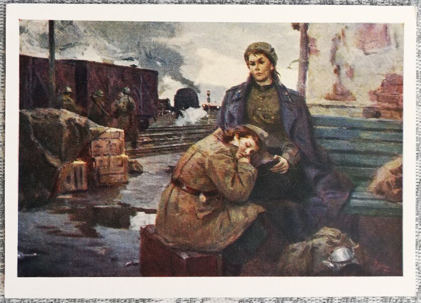 V. Artamonovs 1960 Pa kara ceļiem 15x10,5 cm PSRS pastkarte  