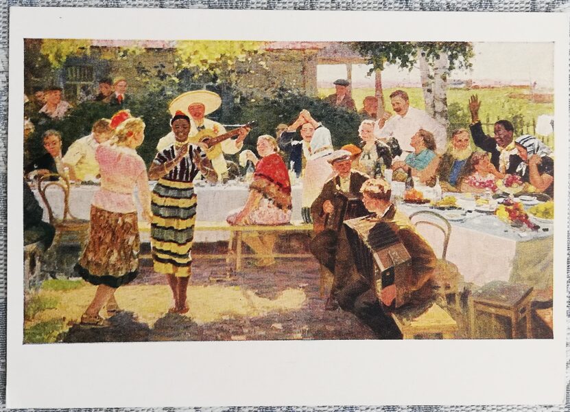 Dmitrijs Beļajevs 1960 Festivāla viesi kolhozā 15x10,5 cm PSRS pastkarte  