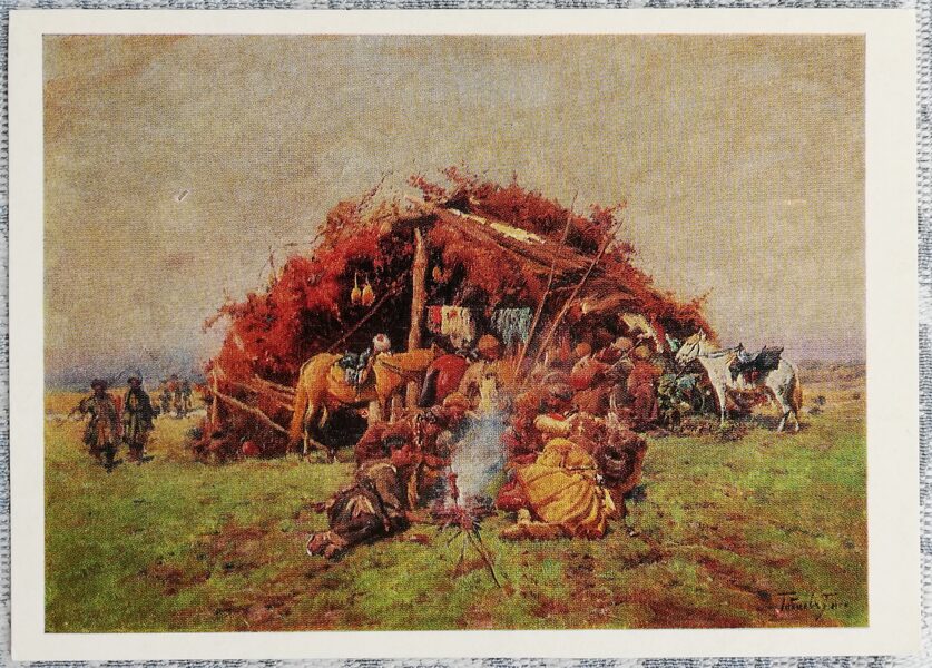 Giorgi Gabašvili 1974. gada mākslas pastkarte "Rītausmā" 15x10,5 cm 