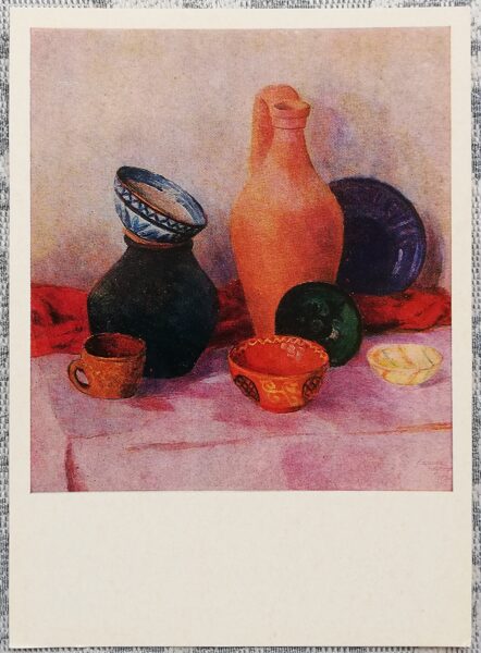 Nadežda Kašina 1975 Klusā daba "Keramika" mākslas pastkarte 10,5x15 cm  