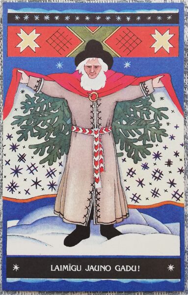 New Year card 1988 "Happy New Year!" folk costume 9x14 cm Henriys Vorkalis 