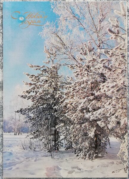 New Year card 1986 "Happy New Year!" Winter forest 10.5x15 cm 