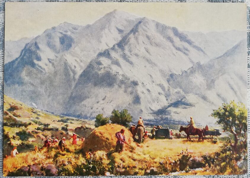 Urals Tansikbaevs 1961 "Kalnu kolhozs" mākslas pastkarte 15x10,5 cm 
