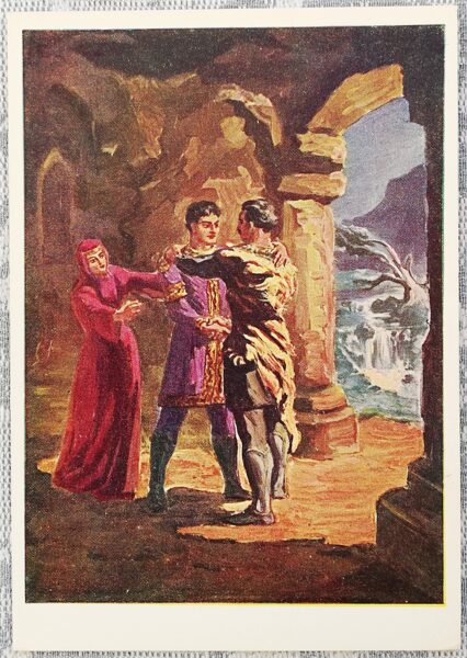 Iraklijs Toidze 1966 "Tariela satikšanās ar Avtandilu" pastkarte 10,5x15 cm 