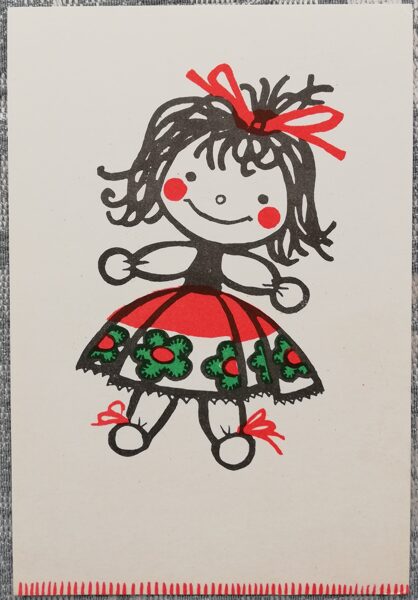 Детская открытка 1967 «Кукла Тяпка» СССР 9,5x14 см  