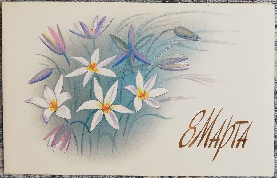 "March 8!" 1987 postcard USSR 15x9.5 cm Flowers  