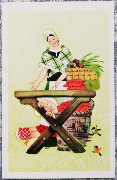 Children's postcard 1972 Buy a green onion 9x14 cm USSR postcard  