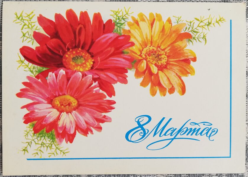"March 8" 1985 Gerberas 15x10.5 cm USSR postcard  