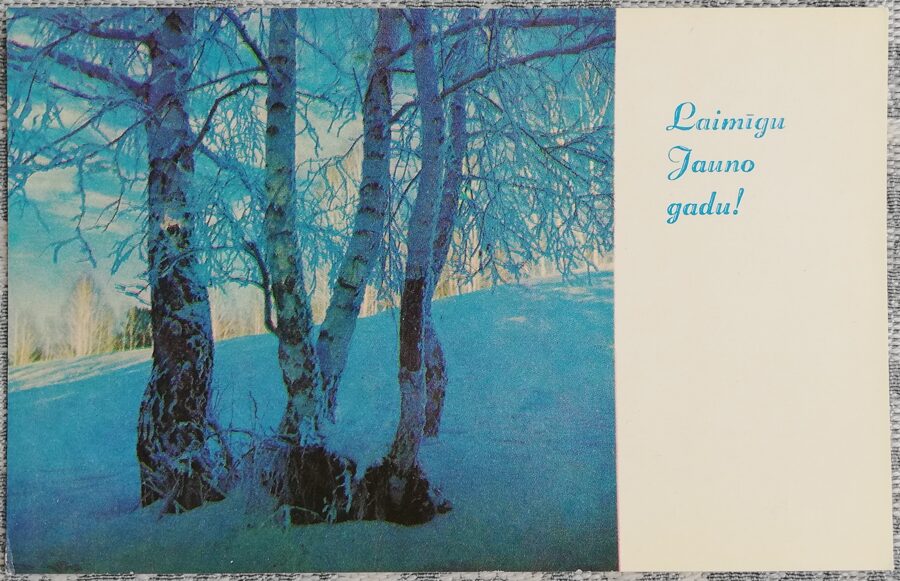 "Happy New Year!" 1973 Winter forest 14x9 cm Latvian postcard  