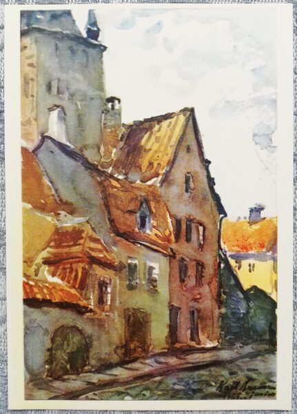 Карл Бурман «Улица Толли» 1968 Таллинн акварель Эстонская открытка 10,5x15 см  