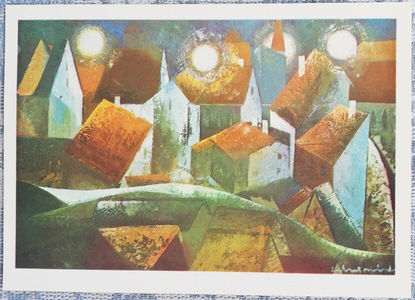 Лаймдотс Мурниекс 1983 Город ночью 15x10,5 см Рижские мотивы  