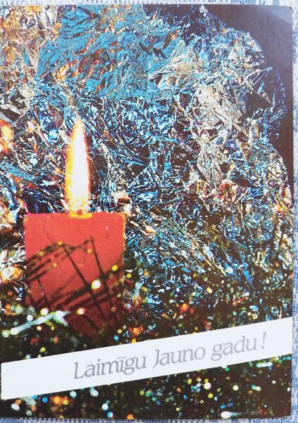 New Year's greeting card 1988 "Red Candle". 7.5x10.5 cm USSR  