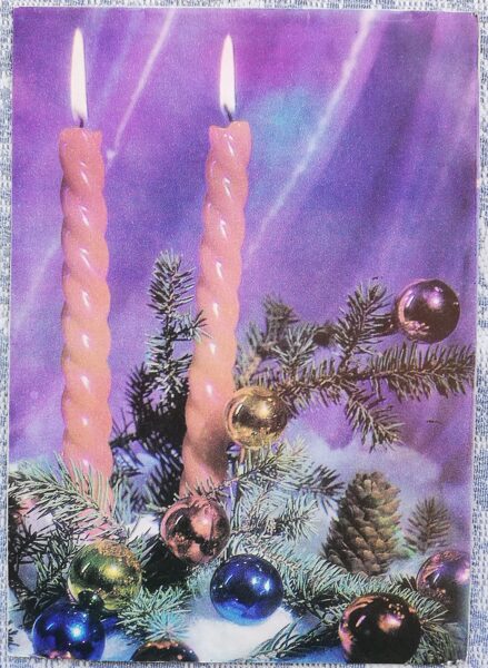 "Happy New Year!" 1982 Two red candles 10.5x15 cm Latvian congratulatory telegram  