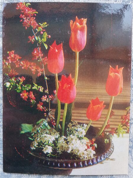 Tulips 1978 flowers 10x13.5 cm Lithuanian postcard  