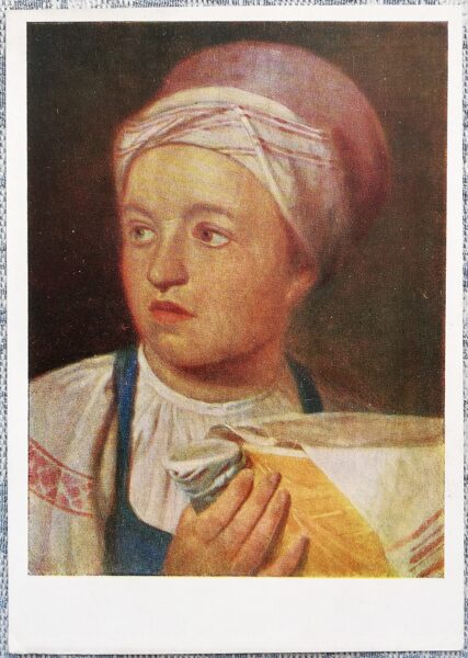 Aleksejs Venecjanovs 1960 "Meitene ar spaini". mākslas pastkarte 10,5x15 cm  