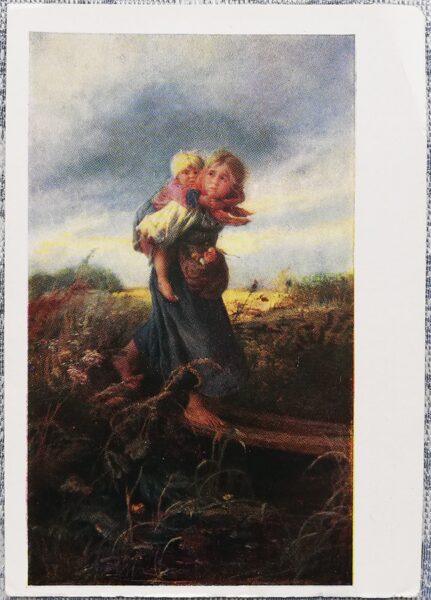 Konstantin Makovsky 1960 "Children running from a thunderstorm" 15x10.5 cm USSR art postcard  