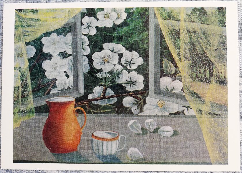 Olga Leonova 1976 "Pear blossoms" 15x10.5 cm art postcard USSR  