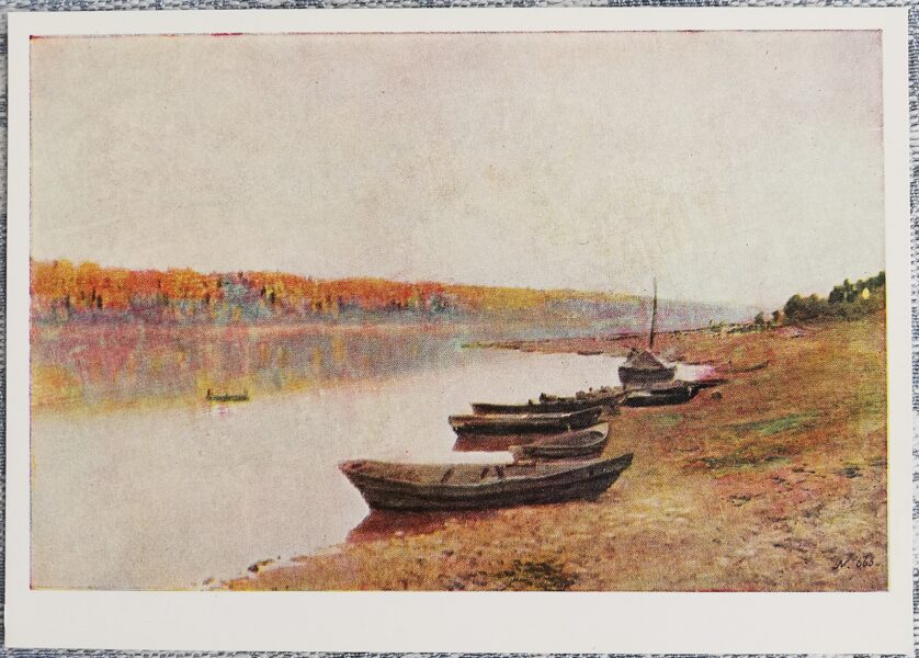 Isaac Levitan 1966 On the Volga 15x10.5 cm USSR postcard  
