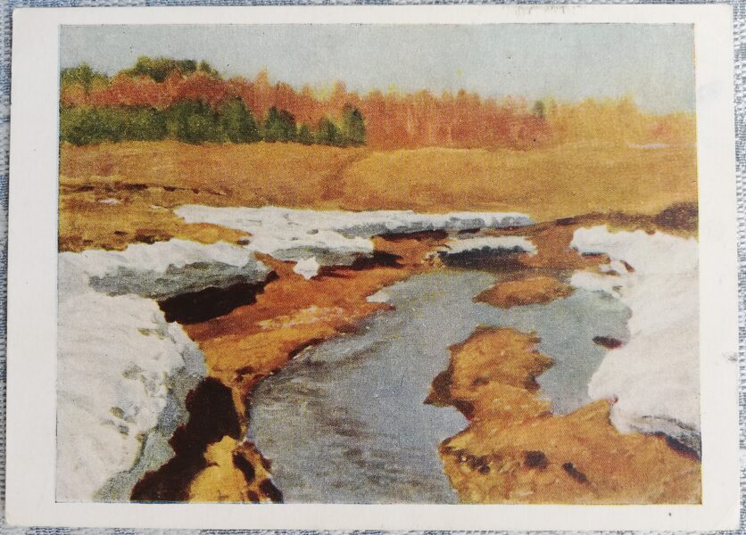 Isaac Levitan 1955 The last snow 15x10.5 cm USSR postcard  