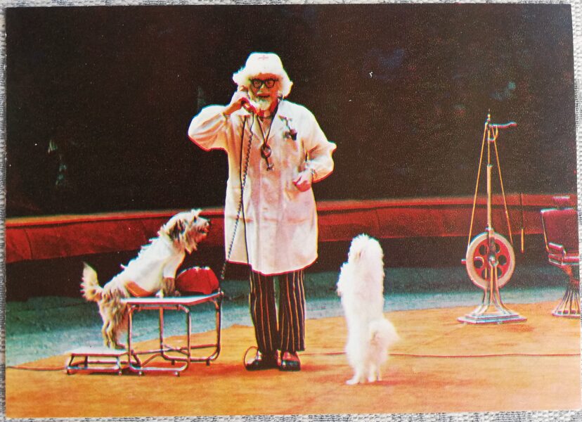 Цирк 1979 Александр Попов в цирковом номере «Доктор Айболит» 15x10,5 см открытка СССР  
