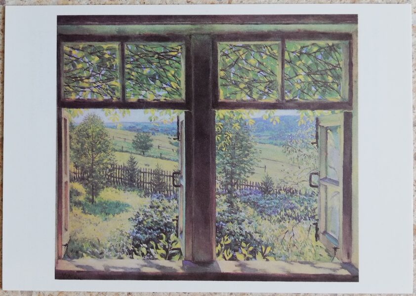 Konstantin Yuon 1987 Opened window 15x10.5 cm USSR art postcard  