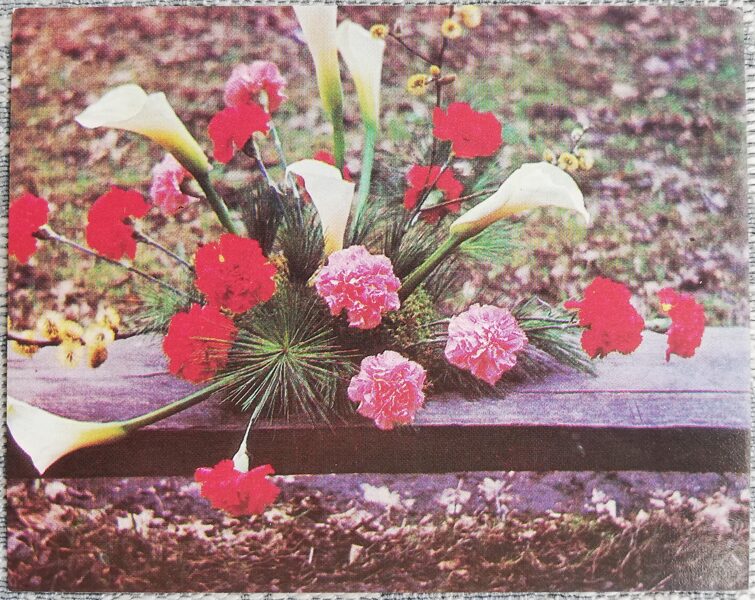 Flowers 1987 Carnations 9x7 cm MINI USSR postcard  