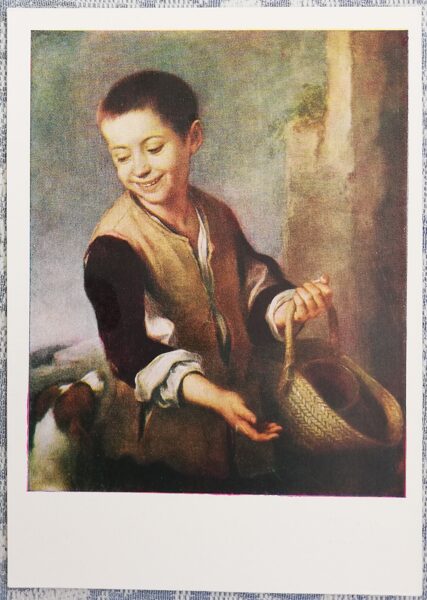 Muriljo 1960 Zēns ar suni 10,5x15 cm PSRS pastkarte Ermitāža  