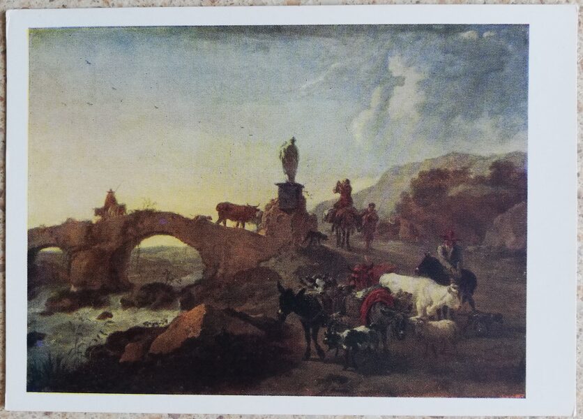 Nikolass (Klass) Pīters Berhems vecākais 1959 Itālijas ainava ar tiltu 15x10,5 cm PSRS pastkarte  