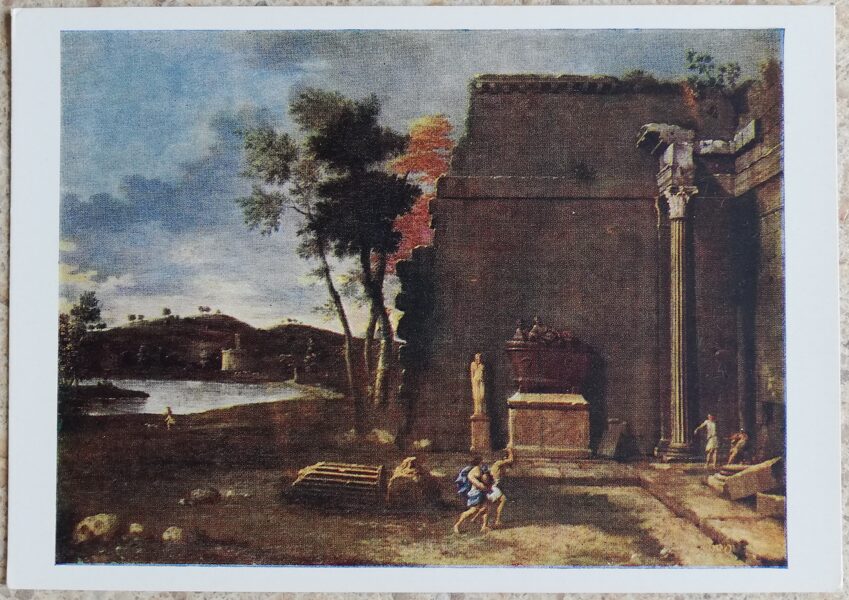 Žans Lemers 1960 Ainava ar sarkofāgu 15x10,5 cm PSRS pastkarte  