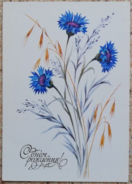 С днём рождения 1989 Василёк 10,5x15 см открытка СССР  
