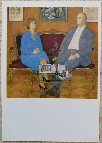 Dmitry Zhilinsky 1986 Portrait of collectors, professors Irene and Peter Ludwig 10.5x15 cm USSR art postcard  