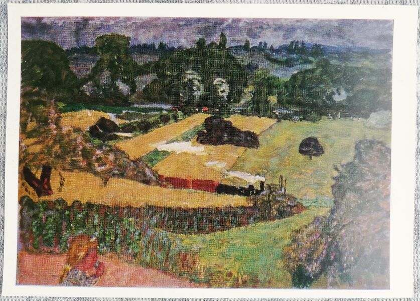 Pjērs Bonārs 1970 Ainava ar kravas vilcienu 15x10,5 cm PSRS mākslas pastkarte  
