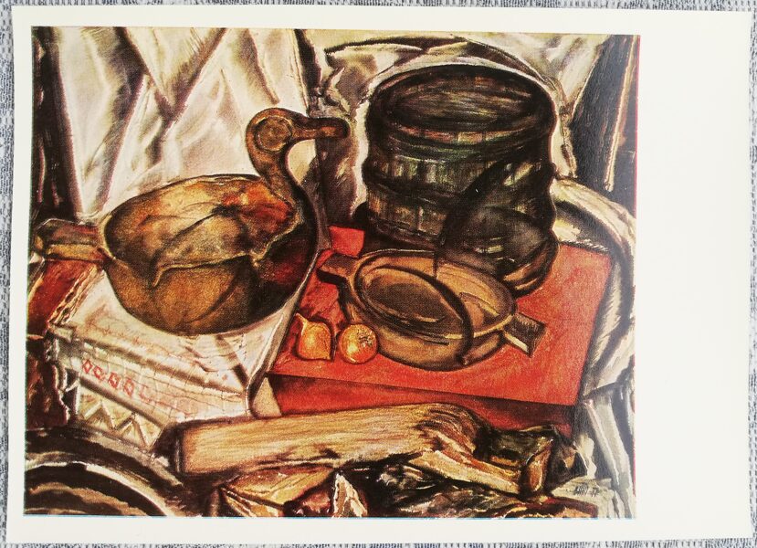 Nellija Targonskaja 1974 Klusā daba "Pinežskis" 15x10,5 cm PSRS mākslas pastkarte   