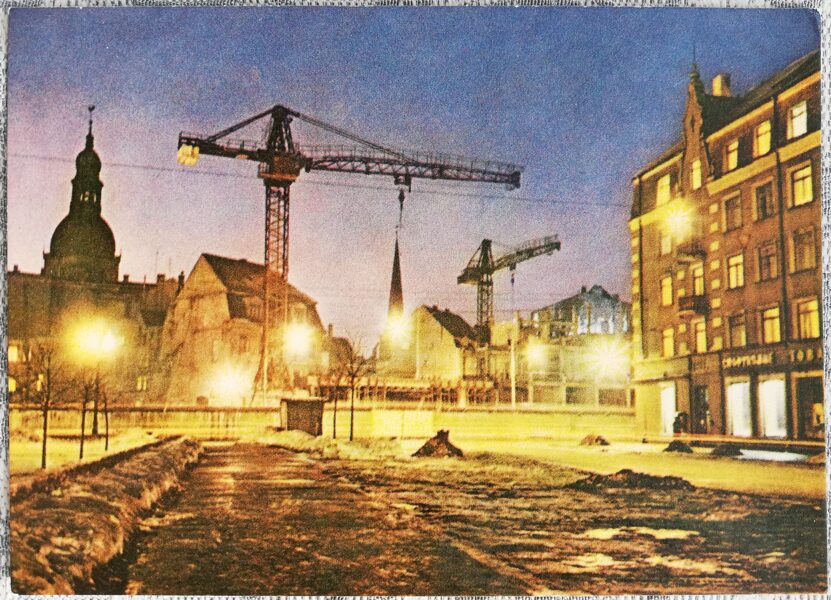 Old Riga at night 1968 Riga 10x14 cm Latvian postcard  