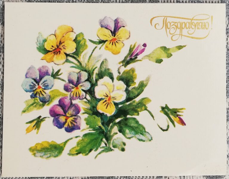 Trīskrāsains Violets 1983 Apsveikuma kartīte 9x7 cm   