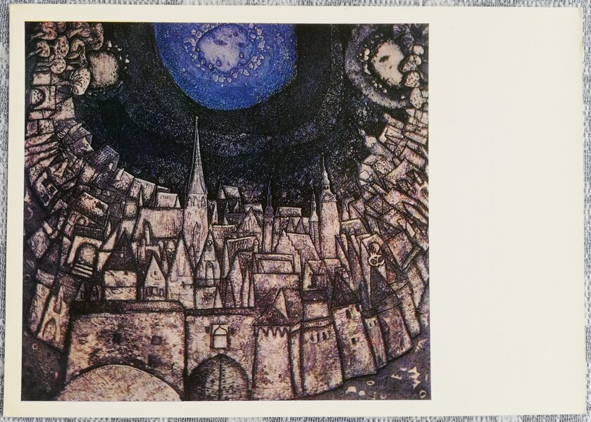 Vive Tolli 1972 Ezers virs pilsētas 15x10,5 cm PSRS mākslas pastkarte  