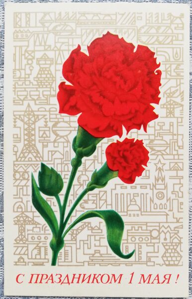 May 1 1973 Red carnation 9x14 cm USSR greeting card  