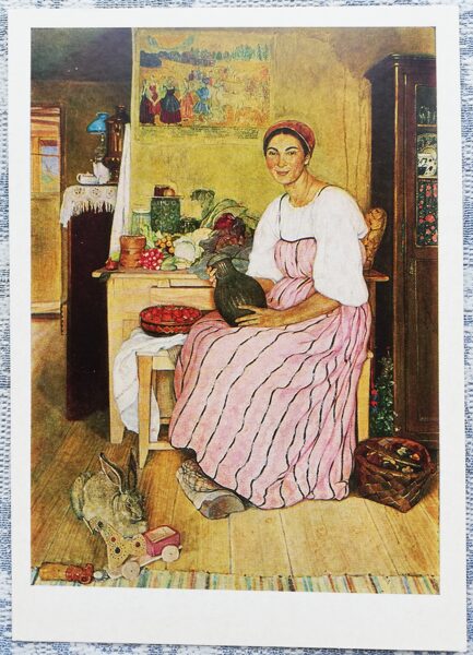 Anastasija Uhanova 1983 Saimniece 10,5x15 cm PSRS mākslas pastkarte    