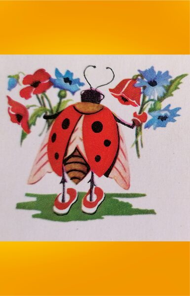 Ladybug with flowers 1978 Mini greeting card 11.5x5.5 cm  