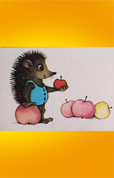 Hedgehog with apples 1986 Mini greeting card 14.5x5 cm Avots  