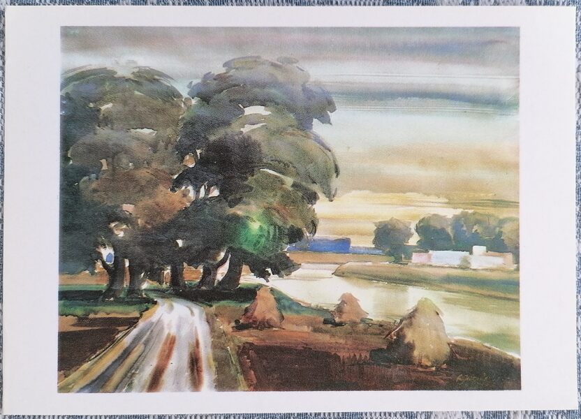 Pie Daugavas 1986 Eduards Jurkelis 15x10,5 cm PSRS mākslas pastkarte  