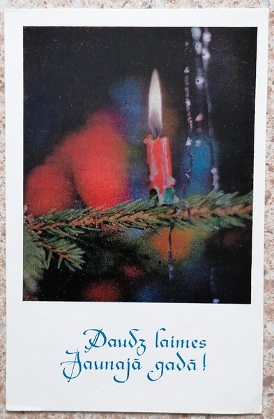Red candle 1977 New Year card 9 x 14 cm Latvia  