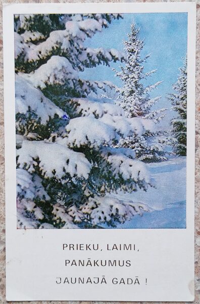 Spruce in the snow 1977 Latvian New Year card 9x14 cm  