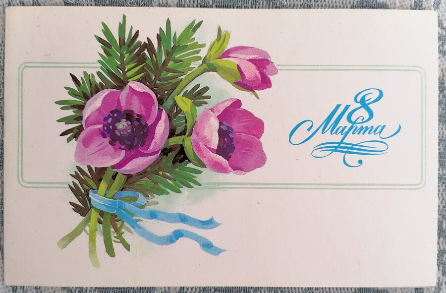 Crown anemone 1984 USSR postcard March 8 15x9.5 cm  