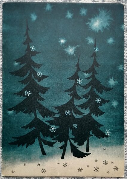 Three spruce trees in the forest 1968 New Year's card from Latvia 10x14 cm  