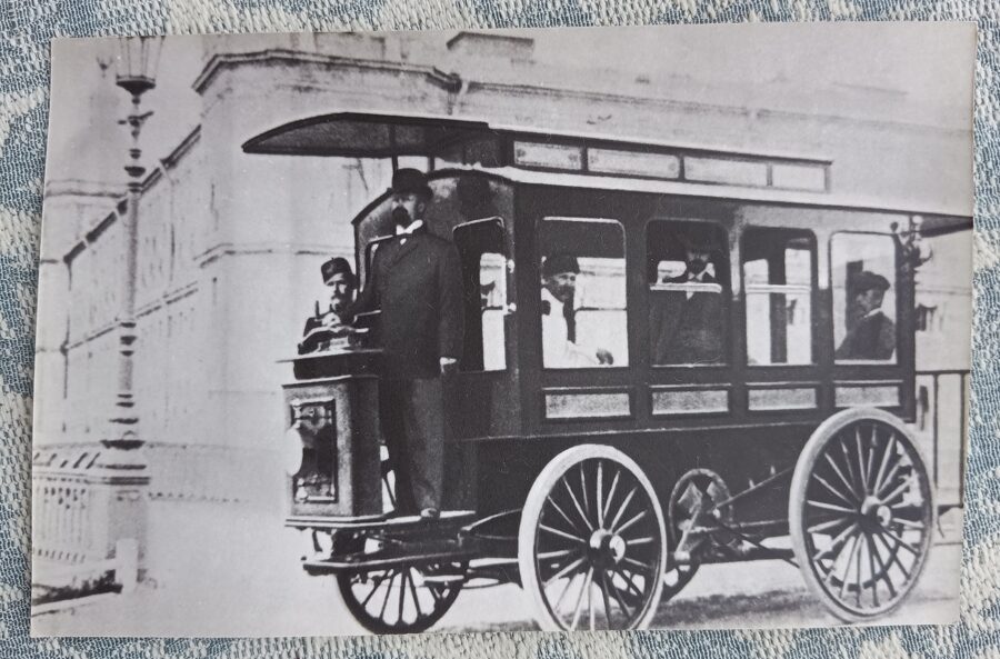 Electric omnibus designed by I. Romanov (1901) Car 14x9 cm Photo printing factory USSR 1982 